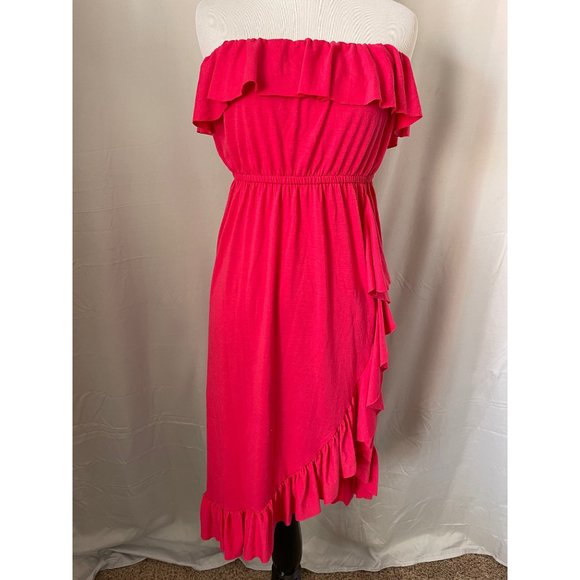 BONGO Dresses & Skirts - Bongo Women's Pink Ruffle Trimmed Strapless Midi Dress